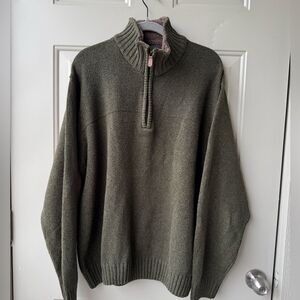 OSCAR DE LA RENTA Army Green 1/4 Zip Pullover Sweater Sz XXL Sherpa Collar